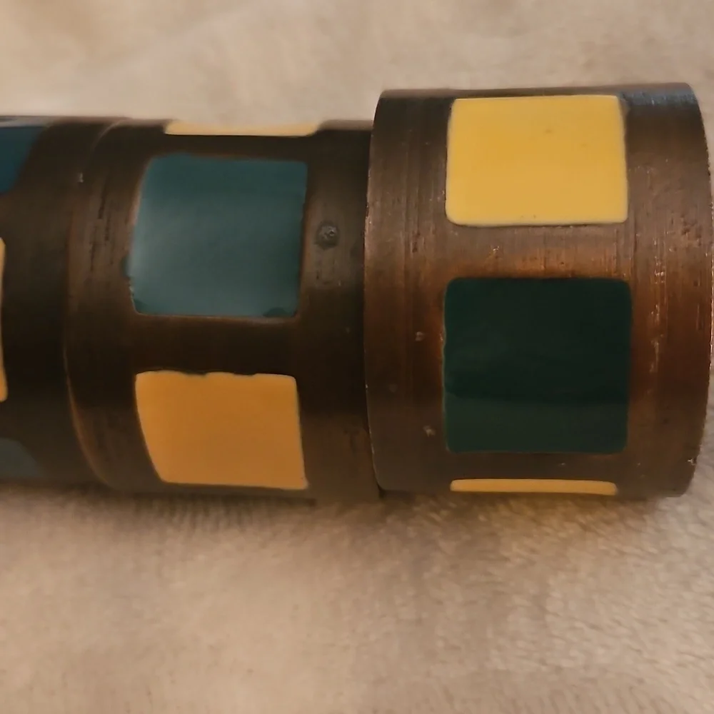 Vintage PIER 1 1980s Set of Four Bronze Enamel Modernist Napkin Rings Set